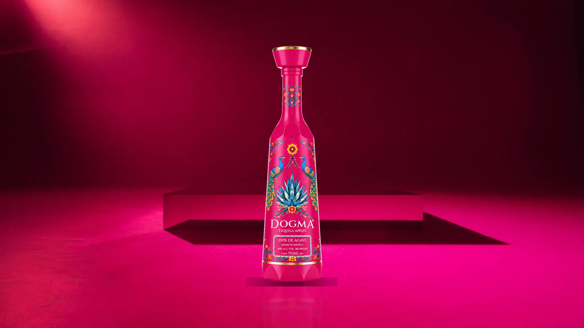 DOGMA Añejo on a saturated colour stage