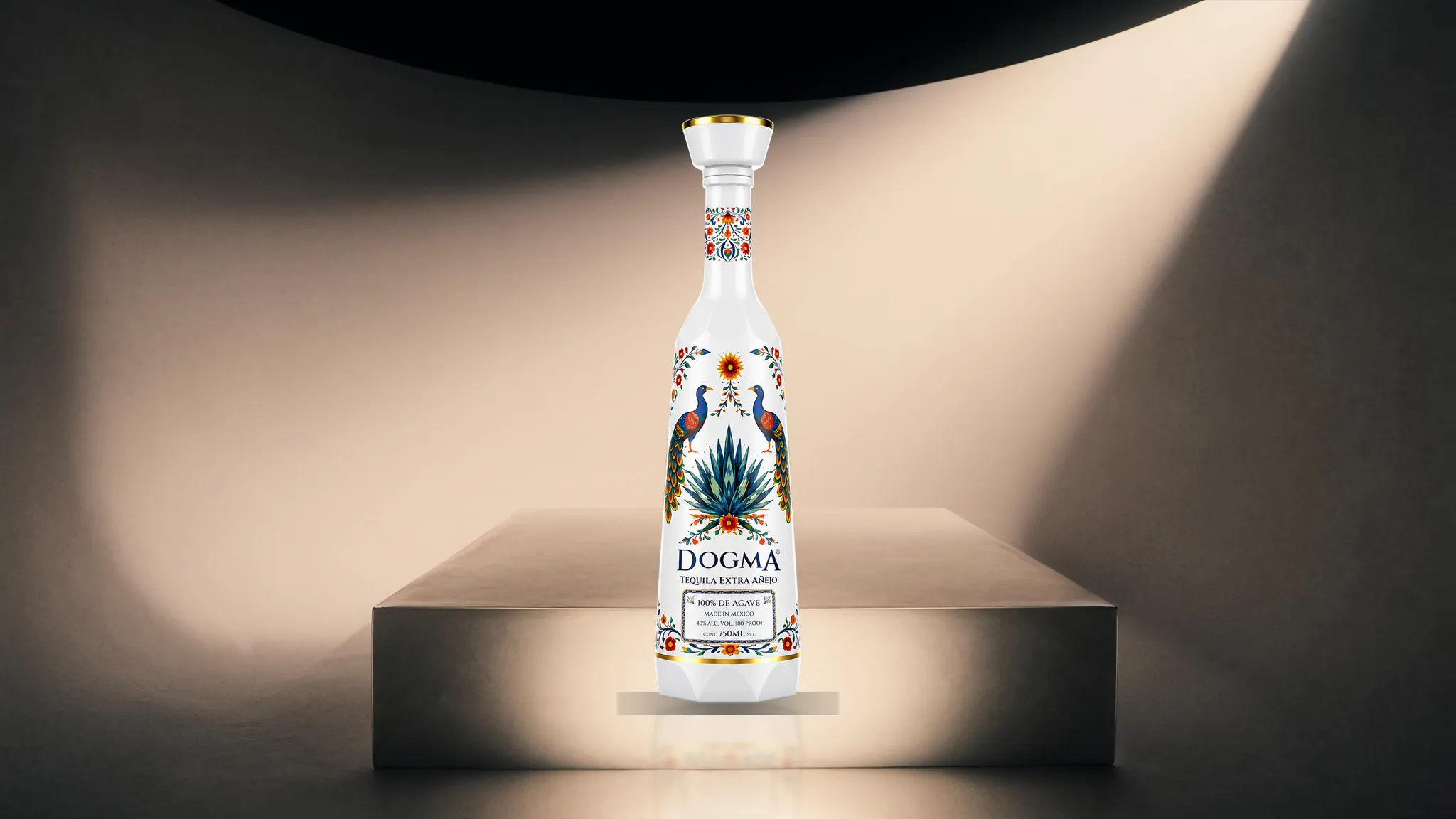 DOGMA Extra Añejo on a saturated colour stage