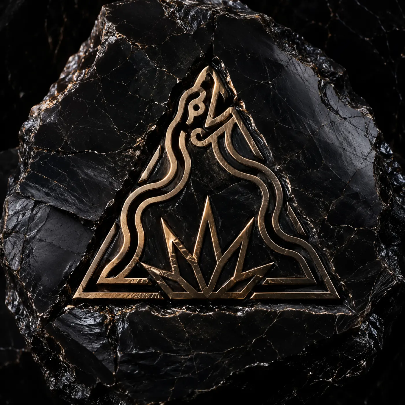 The DOGMA isotype cast in metal on black volcanic stone